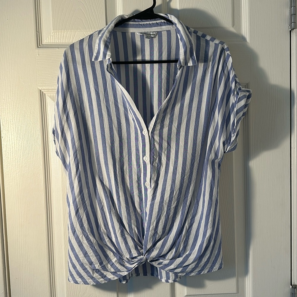 Blue and white striped top